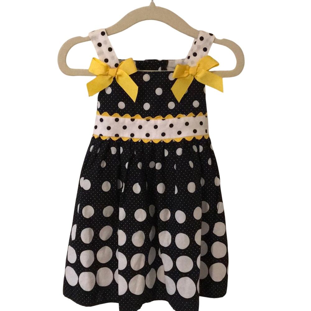 Rare Too Toddler Dress Black White Polka Dot Yellow Bows | 9-12M